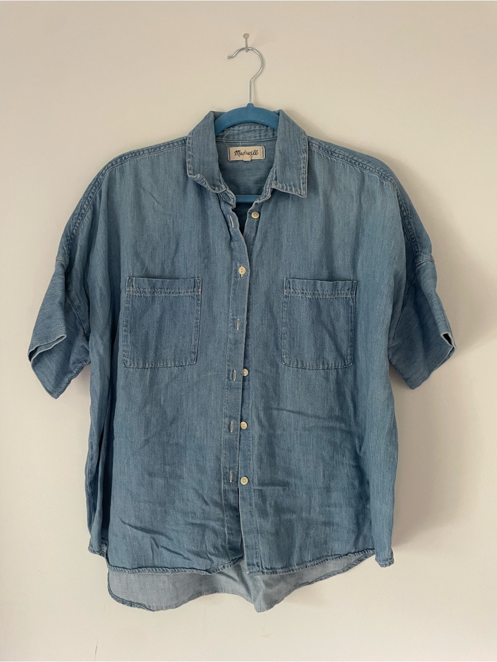 Madewell Cotton Linen Short Sleeve Denim Central Shirt Light Wash Large